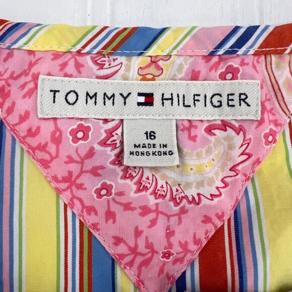 Tommy Hilfiger Womens 90s Multicolor Striped Sleeveless Button-Down Top Size 16 - Picture 2 of 6